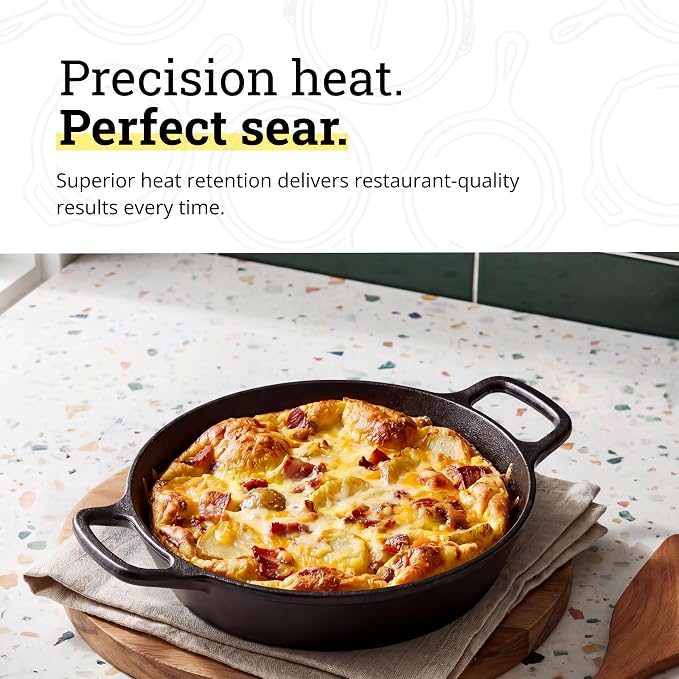 Lodge Seasoned Cast Iron Dual Handle Pan 8 Inch - Cast Iron Frying Pan - Even Heat Distribution - Oven & Stovetop Safe - PFAS-Free, Non-Toxic Cookware