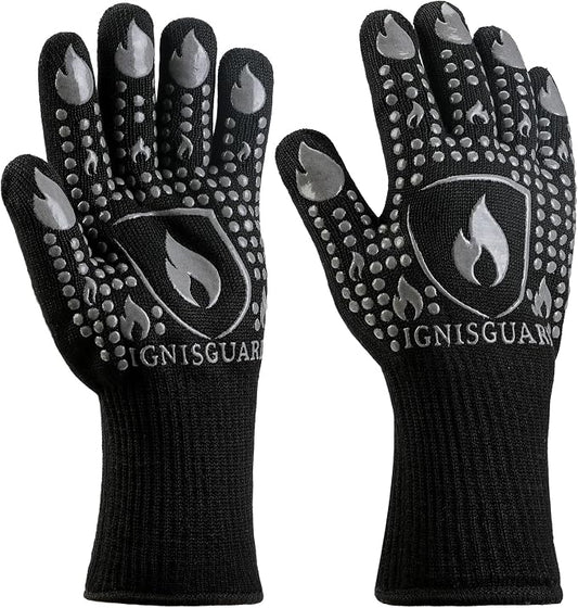 BBQ & Grill Gloves, Oven Gloves, 1472°F Silicone Oven Mitts Heat Resistant Grilling Gloves Fireproof Non-Slip for Barbecue Cooking Baking Smoking, 1-Pair Gray（L）