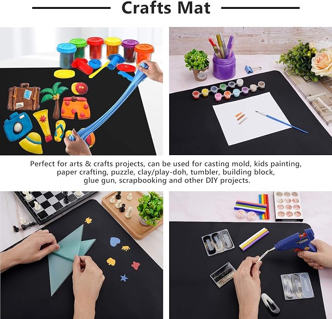 Gartful Silicone Sheets for Crafts, 3PCS Resin Jewelry Casting Molds Mats, Multipurpose Table Cover Placemat, Counter Top Protector Pad, Nonskid Nonstick, Black(15.7 x 11.8 inches)