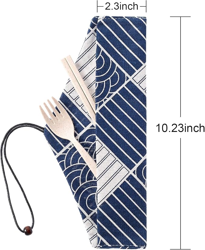 Tatuo 5 Pcs Reusable Chopstick Pouch Kit, Portable Utensil Travel Case Bag for Stainless Steel, Glass, Straw, Cleaning Brush, Safety ＆ Impact Resistance, Back to Gifts(Japanese,Navy Blue)