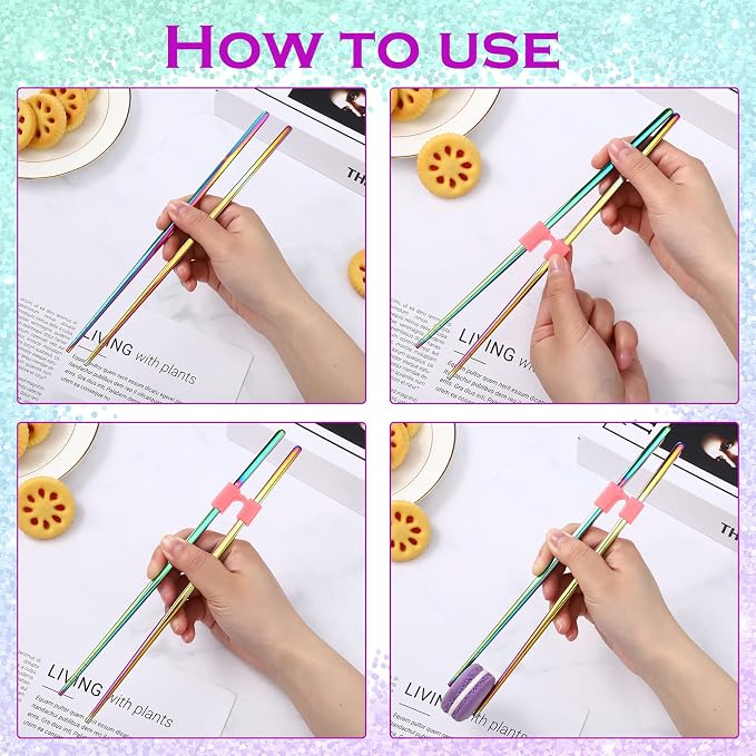 5 Pairs Reusable Chopsticks Helpers Training Chopstick for Beginner Replaceable Practice Chopsticks Non-slip Training Chopstick for Adults Learner(Stainless Steel,Colorful)