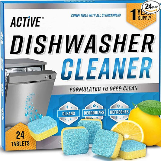 Dishwasher Cleaner And Deodorizer Tablets - 24 Pack Deep Cleaning Descaler Pods for Dish Washer Machine, Heavy Duty, Septic Safe, Natural Limescale Remover, Calcium, Odor, Smell - 12 Month Supply