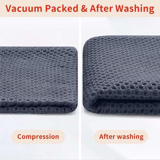 Homaxy 100% Cotton Waffle Weave Kitchen Towels, 3-Pack, Dark Grey | 13 x 28 Inches, Ultra Soft Absorbent Dish Towels, Quick Drying Cleaning Towels