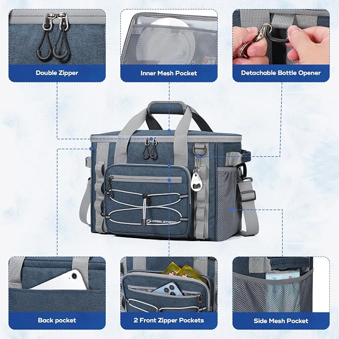 Maelstrom 30/40 Can Soft Cooler Bag, Leakproof Insulated Ice Chest | 24h Cold (With Ice), 5-Layer Insulation, Multi-Pockets ,Lightweight,Perfect For Camping, Beach, Hiking, Kayaking, Road Trips