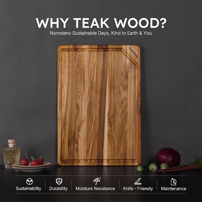 20'' Extra Large Teak Cutting Board Kitchen Non Slip Wood Butcher Block | Wooden Chopping Board, Heavy Duty, Over Sink, Solid Thick, Meat, Non Toxic, Extra Large, Juice Groove, Best Kitchen Gift