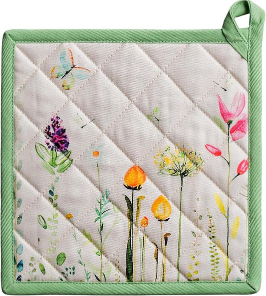 Maison d' Hermine Pot Holders 100% Cotton Potholders (8" x 8", Pack of 1) | Heat Resistant Hot Pads with Loop BBQ Cooking Baking Farmhouse Kitchen Handling Hot Pans Spring Summer - Botanical Fresh