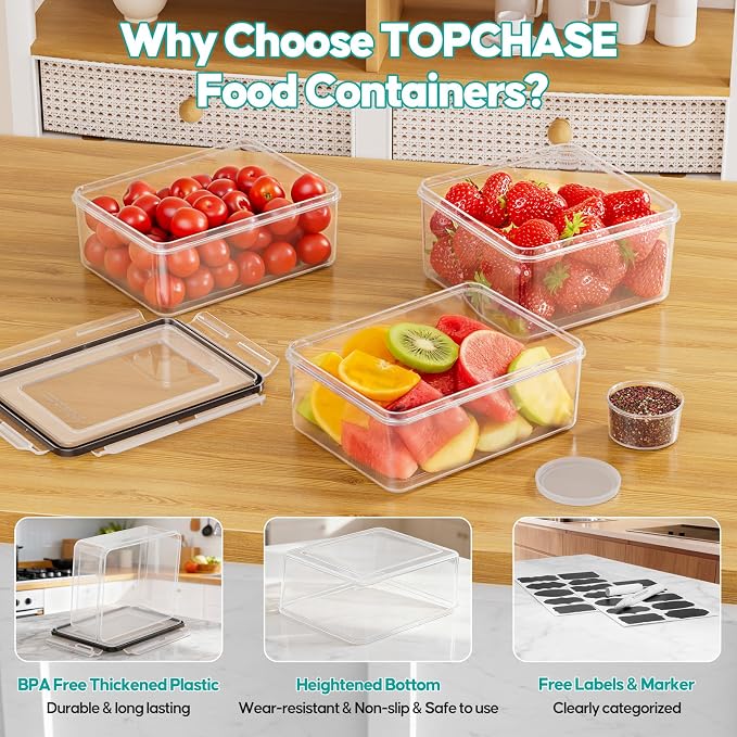 TOPCHASE 40 PCS Food Storage Containers with Lids Airtight (20 Containers & 20 Lids) - Plastic Food Containers for Kitchen Storage Reusable BPA-Free Leakproof Meal Prep Container with Labels & Pen
