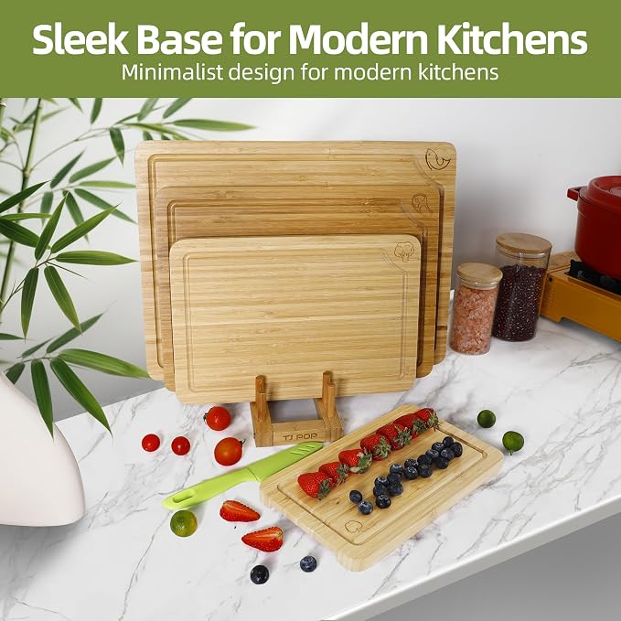 Labeled Cutting Board Set of 4, Bamboo Chopping Boards with Food Icons | Charcuterie Board Serving Tray with Juice Groove & Handles, Ideal for Meat, Vegetables, Fruits, Cheese