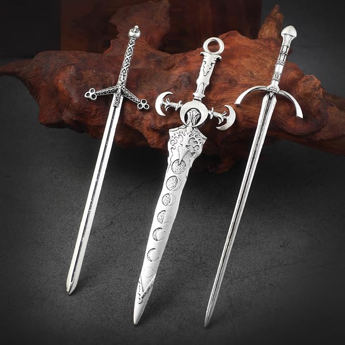 3-Piece Sword Hair Pin Set – Gothic and Viking Hair Accessories for Women, Medieval Hair Sticks & Renaissance Hair Jewelry