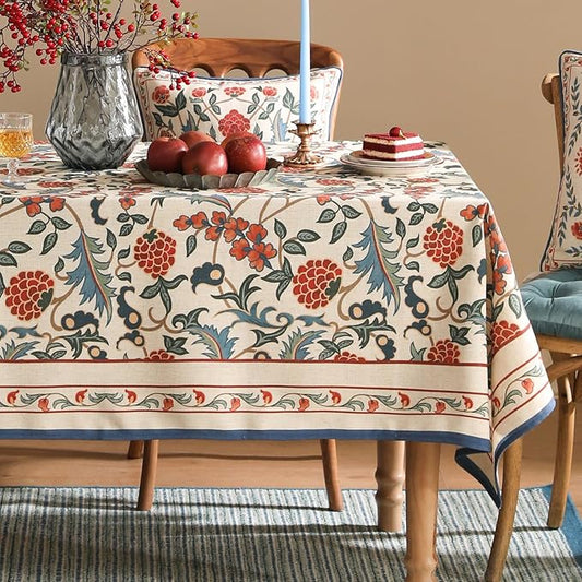 patdrea Designer Vintage Linen Extra Long Tablecloth for Rectangle Table,French Soft Floral Tablecloths,Colorful Table Cover for Kitchen Dining,Parties,Christmas,Thanksgiving,Party,67"x118"-Puno