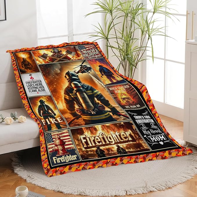 Yibuda Firefighter Blanket Fire Rescue Flannel Plush Throw Blanket Cozy Patriotic Hero Decor Fleece Stuff Blanket Gifts for Lover Girls Boys Kids Adults Women Bed Travel 40"x50"