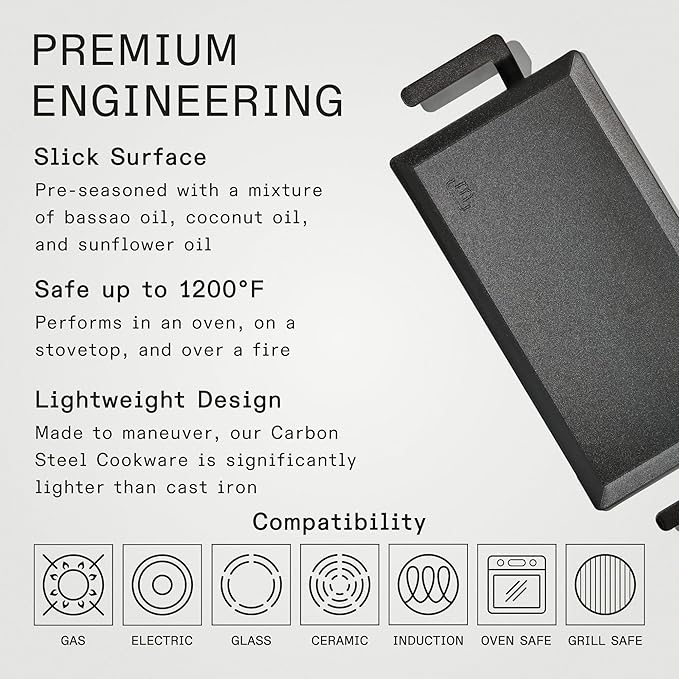 Made In Cookware - Carbon Steel Griddle - (Like Cast Iron, but Better) - Professional Cookware - Crafted in Sweden - Induction Compatible