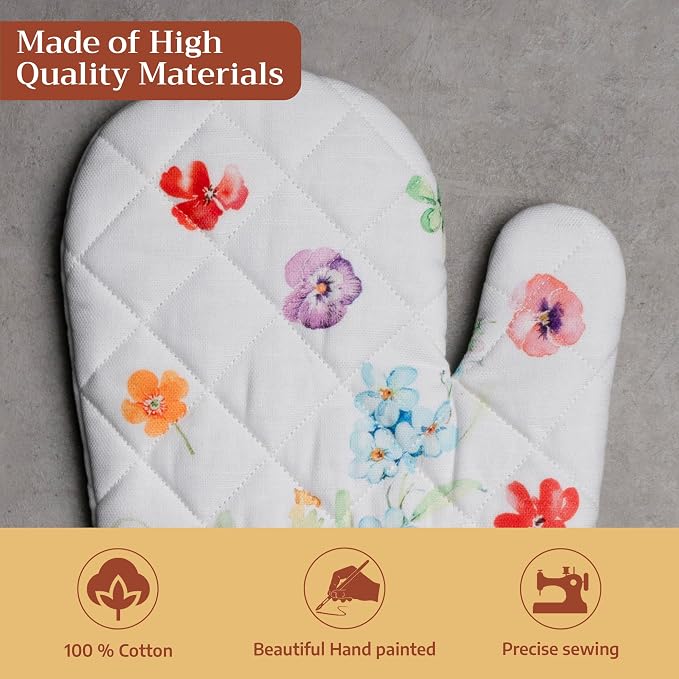 Maison d'Hermine Oven Gloves 100% Cotton Oven Mitt (7" x 13", Pack of 1) | With Loop Heat Resistant BBQ Cooking Gloves Baking Grilling Kitchen Handling Hot Pans Spring Summer - Summer Whisper