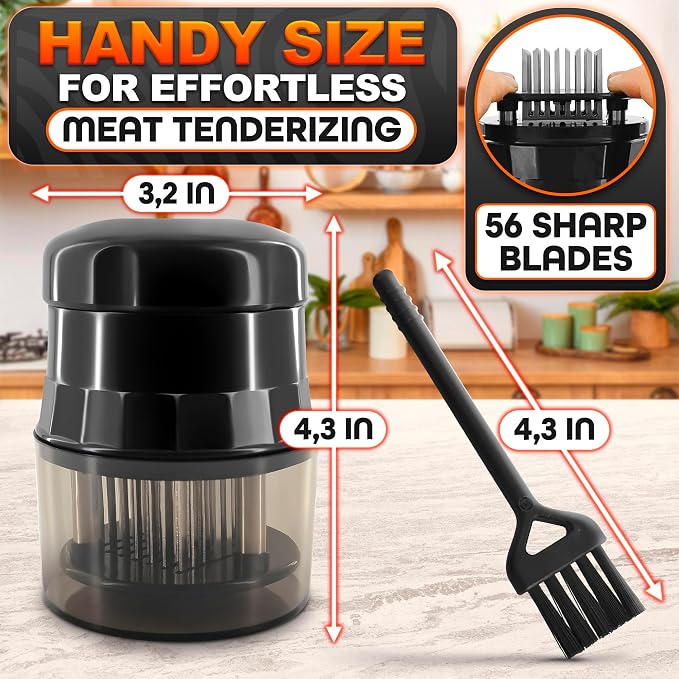 Meat Tenderizer Tool - Convenient Chicken Tenderizer Tool with 56 Sharp Stainless Steel Needle Blades, Safety Lock & Cleaning Brush, Dishwasher Safe - for Beef, Steak, Fish, Meat & Poultry Tenderizers | Blade Tenderizer for Meat with Safety Lock & Clea...