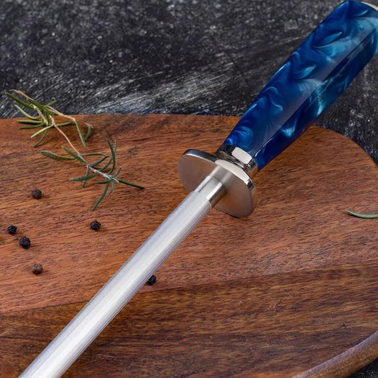 SENKEN Professional Knife Sharpening Steel with Blue Resin Handle - High Carbon Stainless Steel Rod for Sharpening & Honing Knives (Blue Resin)