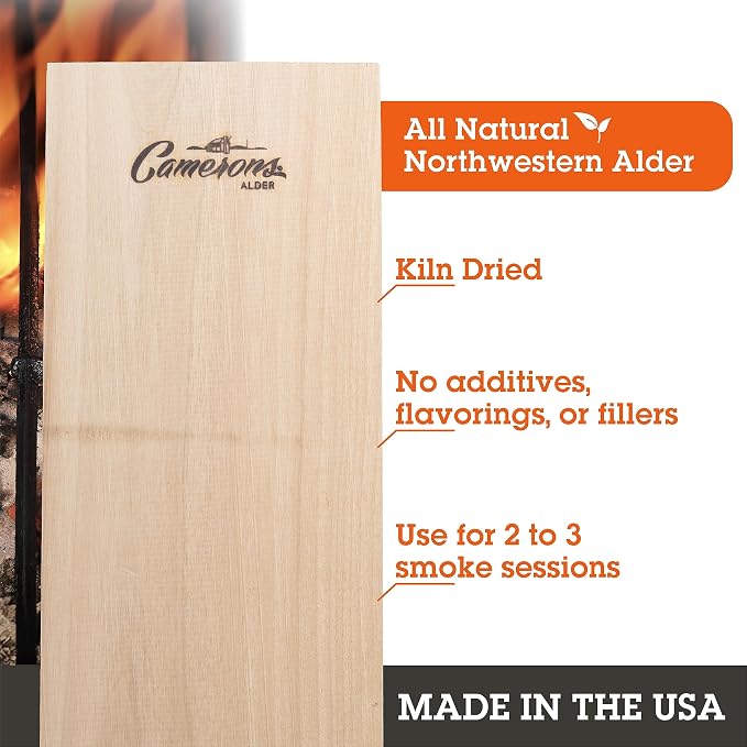 Camerons Alder Grilling Planks - 4 Pack (5.5"x11.5") - Premium Natural Alder Wood - Easily Infuse Smoky Flavor into BBQ Salmon, Fish, Pork, Veggies, and More - Sourced in the USA - Grilling Gift Idea