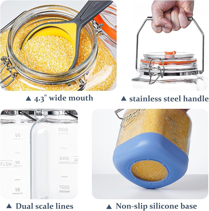 1 Gallon/128 OZ Large Fermentation Jar, Mead Making Kit, Pickle Jars, 2 PCS | 3 Airlock, Stainless Steel Handle, 4.3” Wide Mouth, 100% Leakproof, Non-Slip Base, BPA Free, 2 Scale Mark, Food Grade