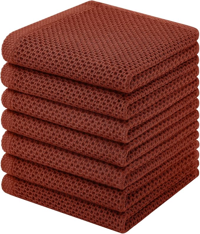 Homaxy 100% Cotton Waffle Weave Kitchen Dish Cloths, 7-Pack, Rust | 12 x 12 Inches, Ultra Soft Absorbent Dish Towels, Quick Drying Dish Rags with Hanging Loop