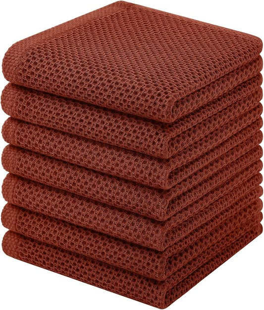 Homaxy 100% Cotton Waffle Weave Kitchen Dish Cloths, 7-Pack, Rust | 12 x 12 Inches, Ultra Soft Absorbent Dish Towels, Quick Drying Dish Rags with Hanging Loop