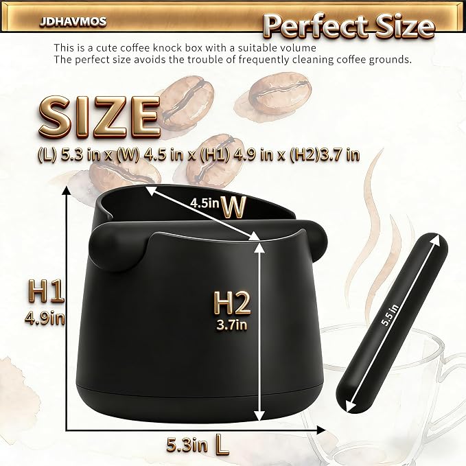 5-Inch Espresso Knock Box, Holds 15+ Coffee Pucks with Barista Towels, Removable Knock Bar & Anti-Slip Base, Espresso Machine Accessories for Home/Office (Modern Black)