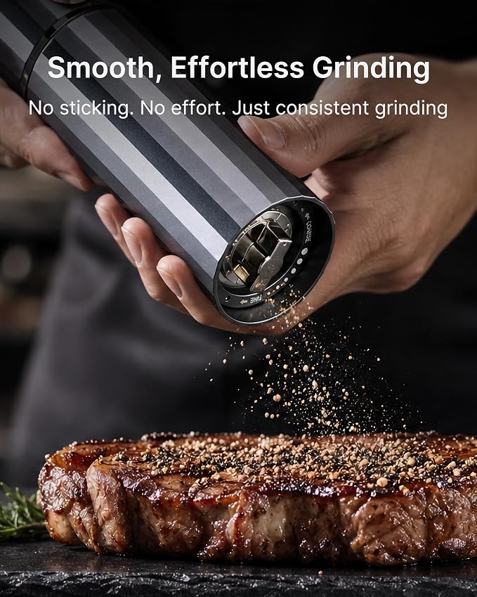 All-Metal Pepper Grinder, Manual Pepper Mill, Stainless Steel Burr | Commercial-Grade, No Plastic, Refillable, 60+ Precision Settings, High-Output Grinding, Magnetic No-Mess Powder Chamber