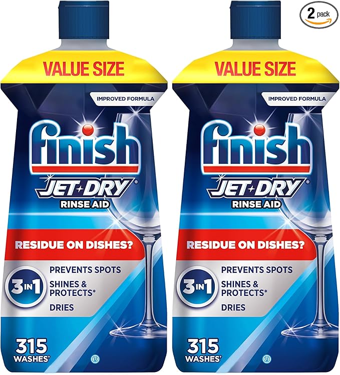Finish Jet-Dry Dishwasher Rinse Aid, Compatible with Dishwasher Detergent, Prevents Spots & Residues, Dries, Shine & Protects, 32 oz, 315 washes (Pack of 2)
