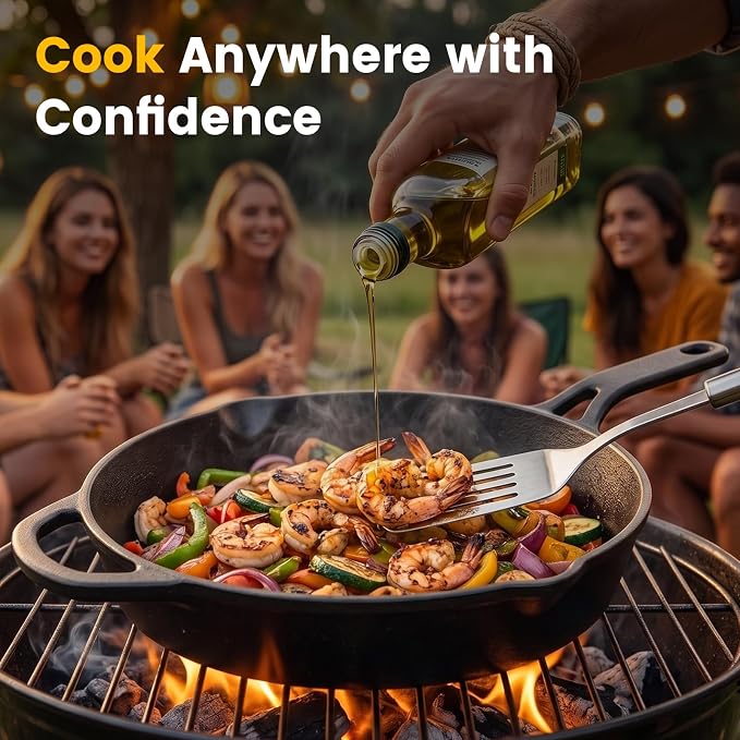 10 Inch Cast Iron Skillet, Pre-Seasoned Frying Pan with Dual Pour Spouts | Heavy Duty Cast Iron Pan for Steak, Eggs and Bacon, Works on Stovetop, Oven, Grill, Induction and Campfire, 3-Quart Capacity.