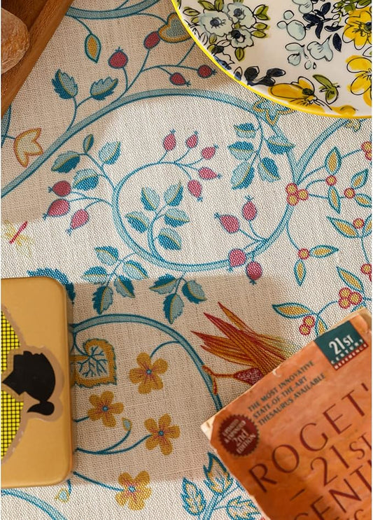 patdrea Designer Small French Rectangular Tablecloth,Vintage Yellow Floral Birds Pattern Linen Colorful Table Cloth,Decor Cover for Kitchen Dining Banquet,Christmas,Thanksgiving,55"x71"-Magnolia
