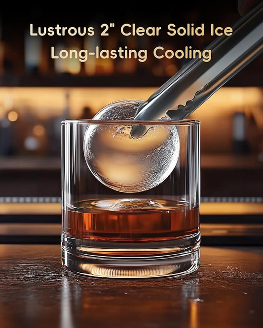 ecozy 2" Clear Ice Ball Maker Countertop with CrystalFlux Technology, 4 pcs in 40 Mins, 144 pcs/Day, Sphere Ice Maker with Automatic Water Supply, Self-Cleaning, Enhanced Insulation for Whiskey Bar
