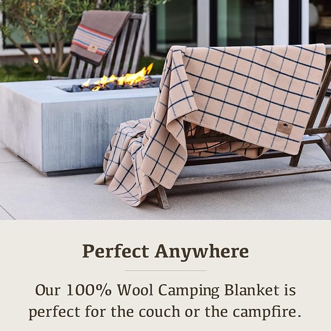 Chubbuck 100% Wool Blanket Camping (60" x 84") - Large Warm Blankets for Camping, Emergency, Outdoor Concerts and Home Use - Fire Retardant Blanket, Soft and Warm Blankets for Winter (Scotch)