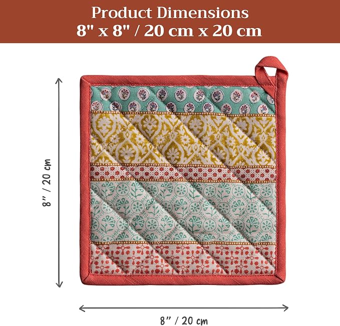 Maison d' Hermine Pot Holders 100% Cotton Potholders (8" x 8", Pack of 1) | Heat Resistant Hot Pads with Loop BBQ Cooking Baking Farmhouse Kitchen Handling Hot Pans Spring Summer - Provence