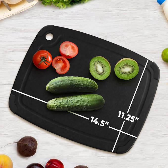Dishwasher Safe Cutting Board, Large 14.5 x 11.25 Inch Composite Wood Chopping Surface with Juice Groove, Non Slip Feet, Lightweight Kitchen Countertop for Meat and Vegetables - Slate Black