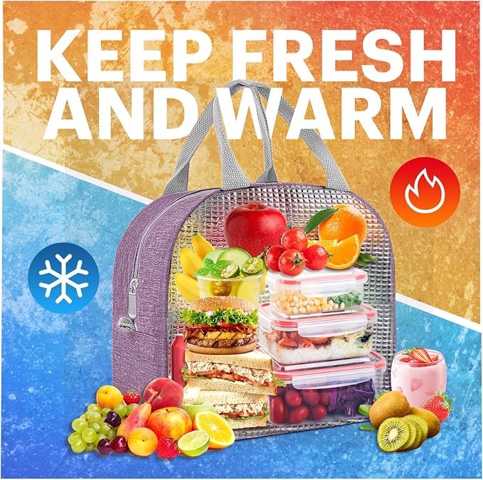 Lunch Bag for Women & Men Adult Insulated Lunch Box, Small Leakproof Cooler Food Lunch Containers Reusable High Capacity Lunch Tote Bags for Work, Travel, Outdoor - Deep purple
