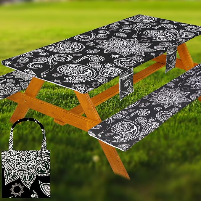 Picnic Table Cover with Bench Covers Table Cloth Tablecloth Summer Outdoor Rv Patio Tent Camping Glamping Campsite Camper Essentials Accessories Items Gear Gadgets Stuff Necessities Supplies Must Have