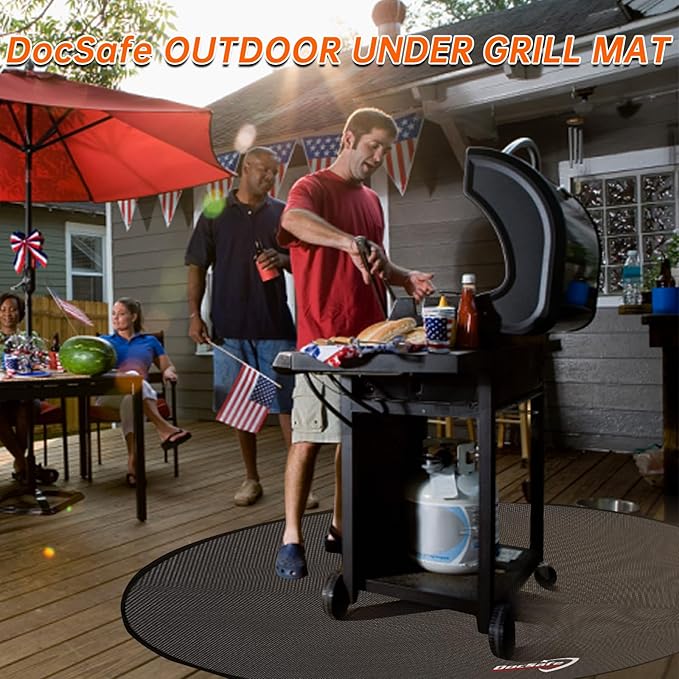 DocSafe 42" Fire Pit Mat for Solo Stove Bonfire,4 Layers Double-Sided Fireproof Under Grill Mat Protector for Deck,Patio,Round BBQ Mat Indoor Fireplace Pad for Solo Stove Accessories,Easy to Clean