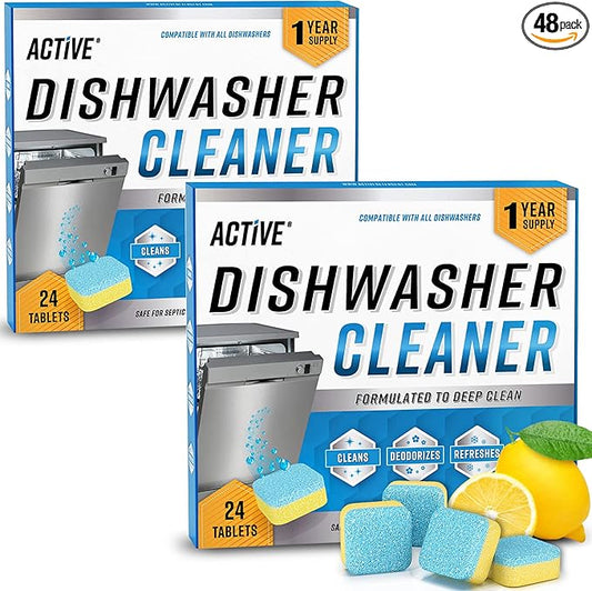 Dishwasher Cleaner Deodorizer Tablets 48 Pack - Deep Cleaning Descaler Pods Dish Washer Machine Clean, Heavy Duty & Septic Safe, Natural Limescale Remover, Hard Water, Calcium, Odor - 48 Count