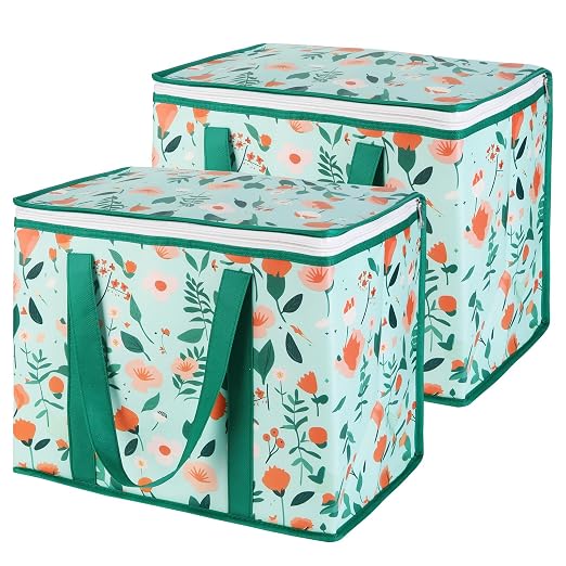 2-Pack Insulated Reusable Grocery Shopping Bags, X-Large Insulated Food/Pizza Delivery Bag for Delivery Drivers, Commercial Food Warmers, Tote Cooler/Thermal Bags for Travel, Picnic