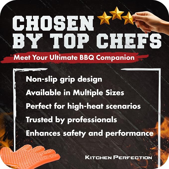 KITCHEN PERFECTION XL Silicone Smoker Oven Gloves-Extreme Heat Resistant BBQ Gloves-Handle Hot Food Right on Your Grill Fryer&Pit|Waterproof Grilling Cooking Baking Mitts|Superior Value Set+3 Bonuses | Waterproof, 5-Finger Design For A Better Grip, for...
