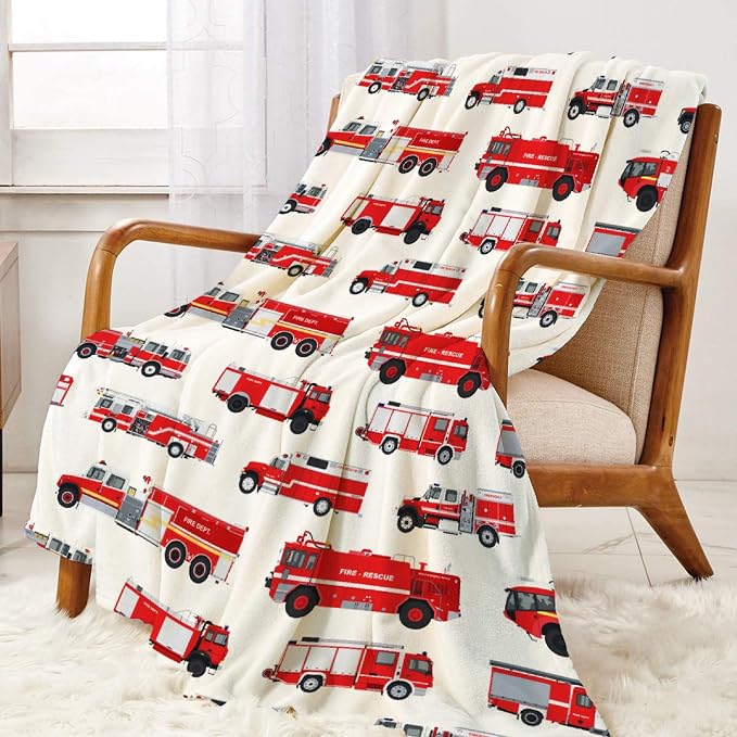 Fire Truck Blanket Gifts for Truck Lover 80 x 60 Inch for Adult,Red Truck Fannel Fleece Throw Blanket Super Soft Throws Blanket for Bed Couch Sofa