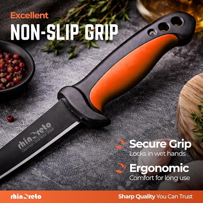 Rhinoreto Fillet Knife for Fish - Razor Sharp G4116 German Stainless Steel Blade, 6.5 Inch Professional Filleting & Boning Knife with Non-Slip Handle, Protective Sheath & Sharpener