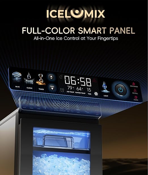 ecozy Nugget Ice Maker Countertop, First Full-Color Smart Panel 44 lbs/24H Ice Machine with APP & Voice Control, Double-Layer Insulation, Pull-Out Water Tank, Soft Pebble Chewable Ice, Self-Cleaning