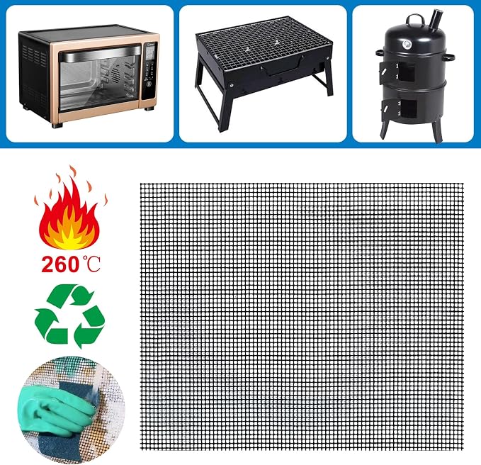 GWHOLE Non-Stick BBQ Grill Mesh Mat Set of 4, Reusable BBQ Grill Accessories Grilling Mesh Sheet for Outdoor Grill Cooking Baking Barbecue, 15.7" x13"
