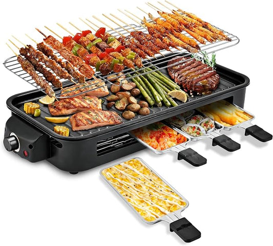 Pukomc Electric Indoor Grill,2 in 1 Indoor Grills for Kitchen | Grill Net & Non-Stick Cooking Removable Plate, Temperature Control, Dishwasher Safe, 1800W Large Smokeless
