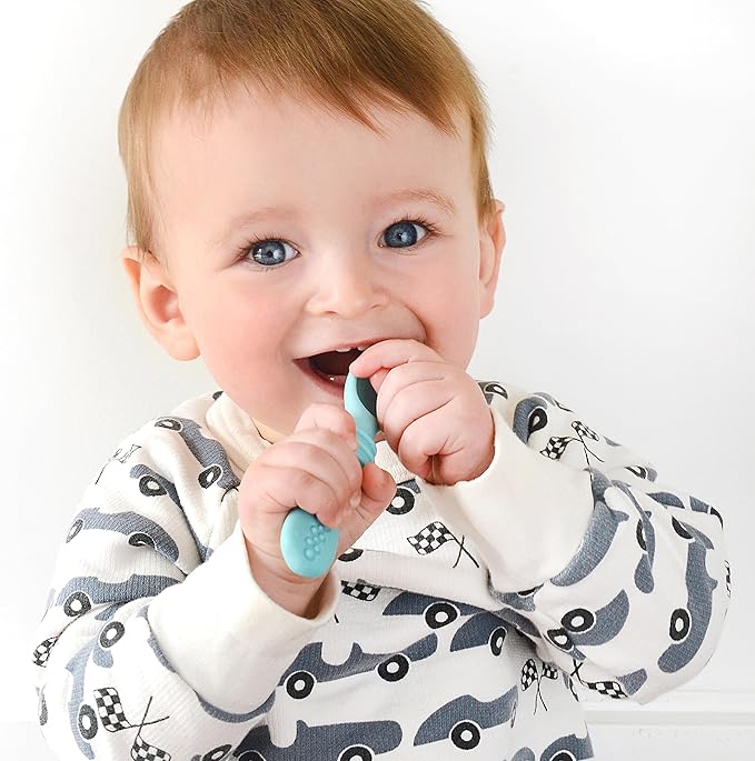 PrimaStella Silicone Chew Spoon Set for Babies and Toddlers - Safety Tested - BPA Free - Microwave, Dishwasher and Freezer Safe - Rosy Shades