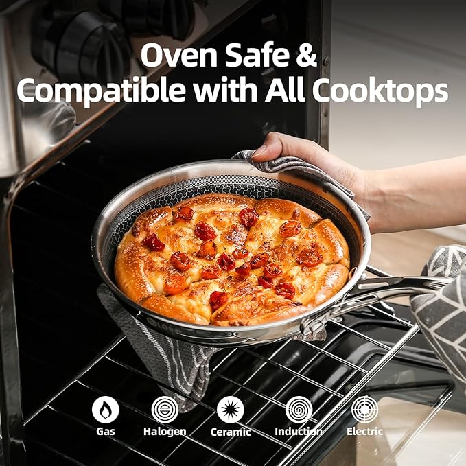 DELUXE Hybrid Ceramic Nonstick 12-Inch Fry Pan with Tempered Glass Lid, Skillet with Stay-Cool Handles, Dishwasher&Oven Safe, PFOA Free Compatible with All Cooktops