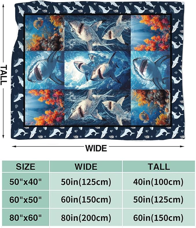 Yibuda Shark Blanket Ocean Underwater Flannel Plush Throw Blanket Cozy Nautical Coral Decor Fleece Stuff Blanket Gifts for Lover Girls Boys Kids Adults Women Bed Travel 60"x80"