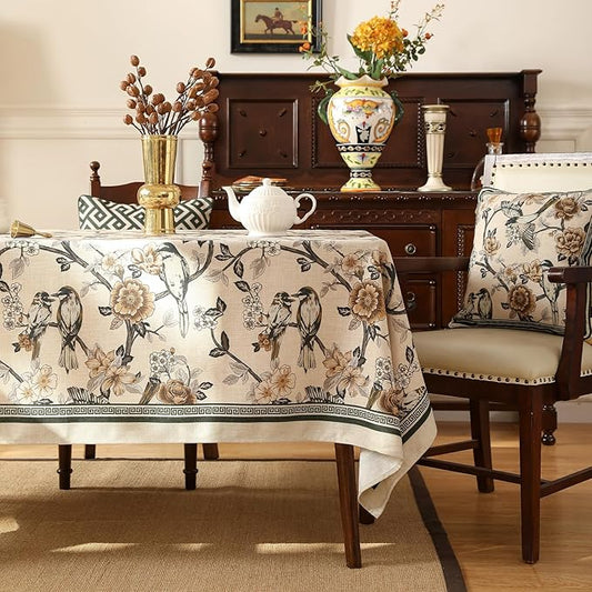 ISAENNE Designer Vintage Linen Square Table Cloth,Floral and Bird Pattern Elegant Tablecloths,Fall Wrinkle Resistant Home Decor Tablecloth for Dining Kitchen Party Christmas,67"*67"-Murad A