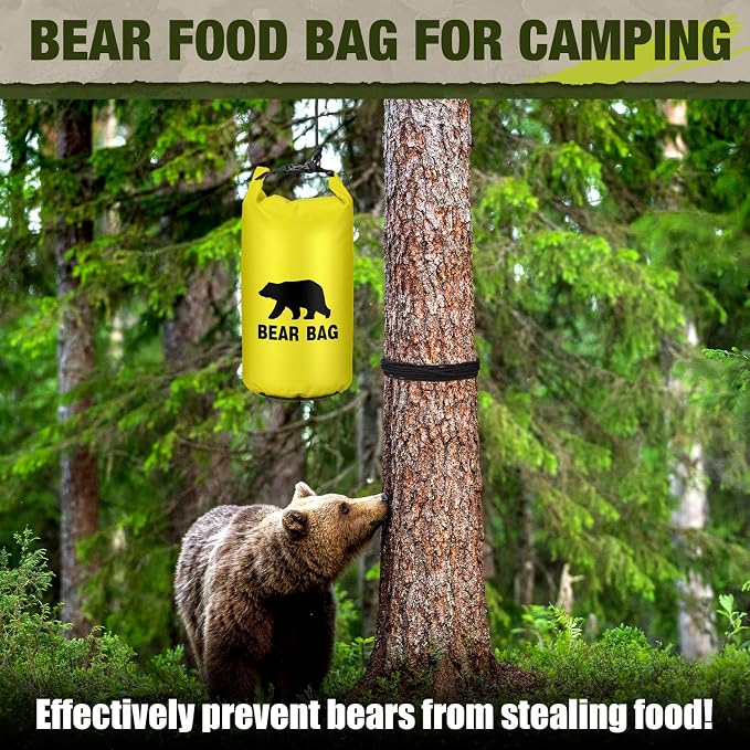 Foilswirl 1 Set Bear Food Bag for Camping Ultralight Food Hanging System Includes Waterproof Bear Bag, Nylon Ropes, Hooks for Camping Backpacking