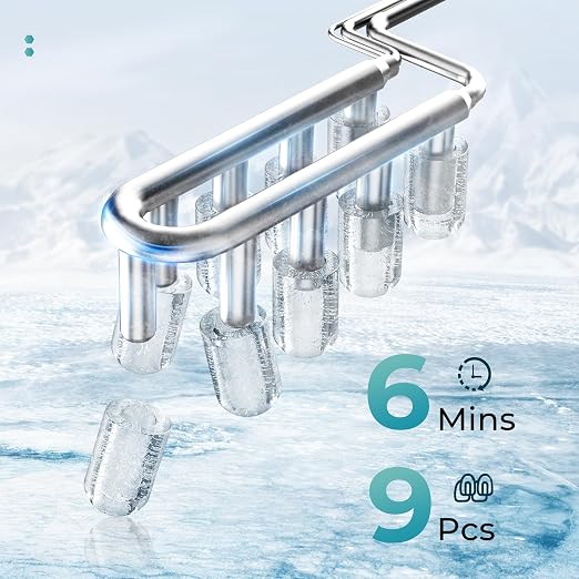 EUHOMY Countertop Ice Maker Machine with Handle, 26.4lbs Per Day, 9 Ice Cubes Ready in 6 Mins, Auto-Cleaning Portable Ice Maker with Basket and Scoop, for Home/Kitchen/Camping/RV (Black)