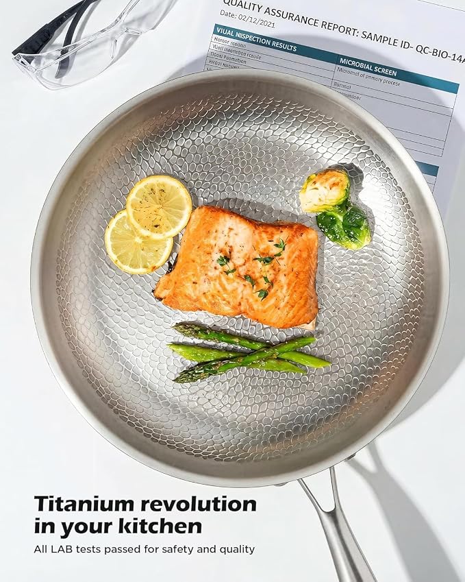 VocVoi Titanium pans for cooking,10"+12" Nonstick pro frying cookware | Uncoated Hammered Pure Titanium, PFOA/PFAS/PTFE Free skillets, Induction & Oven-Safe, Compatible with All Cooktops